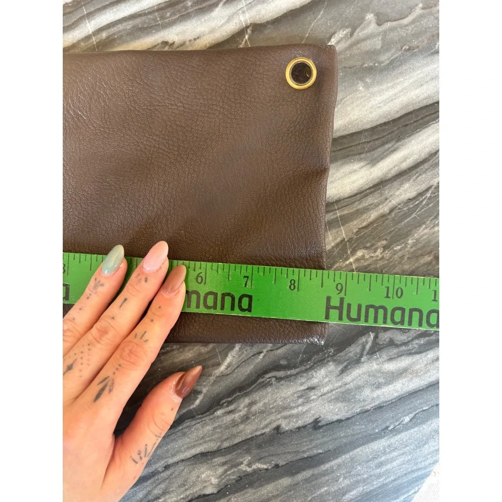 GH Bass & Co Brown‎ Faux Leather Zippered Pouch Organizer Bag Brass Hardware
